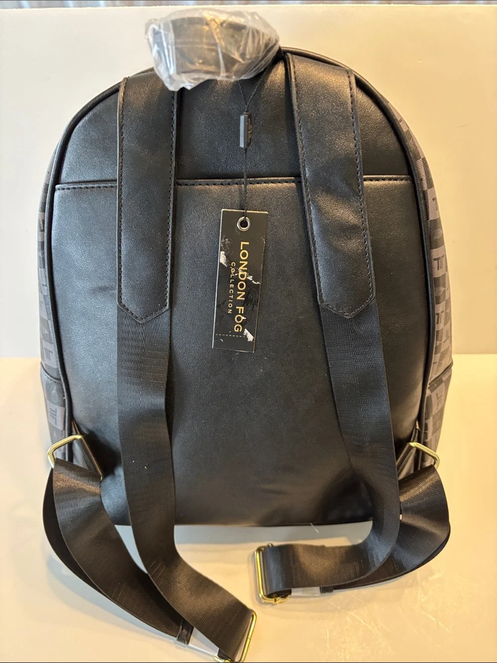 London Fog Women's Raven Tower Signature Print Backpack in Black
